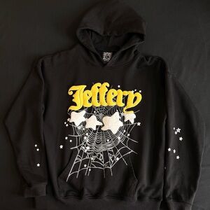 SP5DER Jeffery Black Hoodie with Yellow Graphic